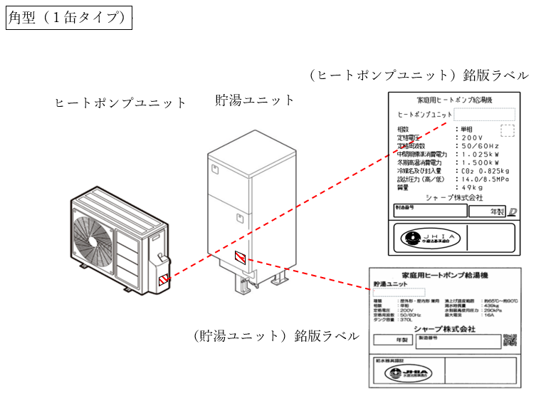 ヒートポンプユニット銘版ラベル 角型（1缶タイプ）