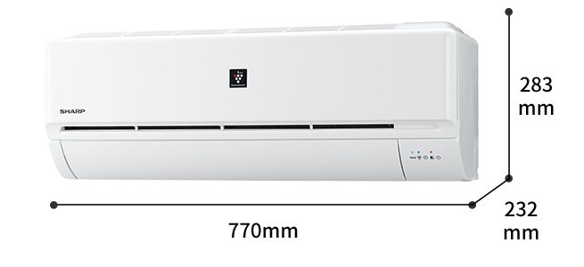 室内機の寸法図:幅770mm × 奥行232mm × 高さ283mm