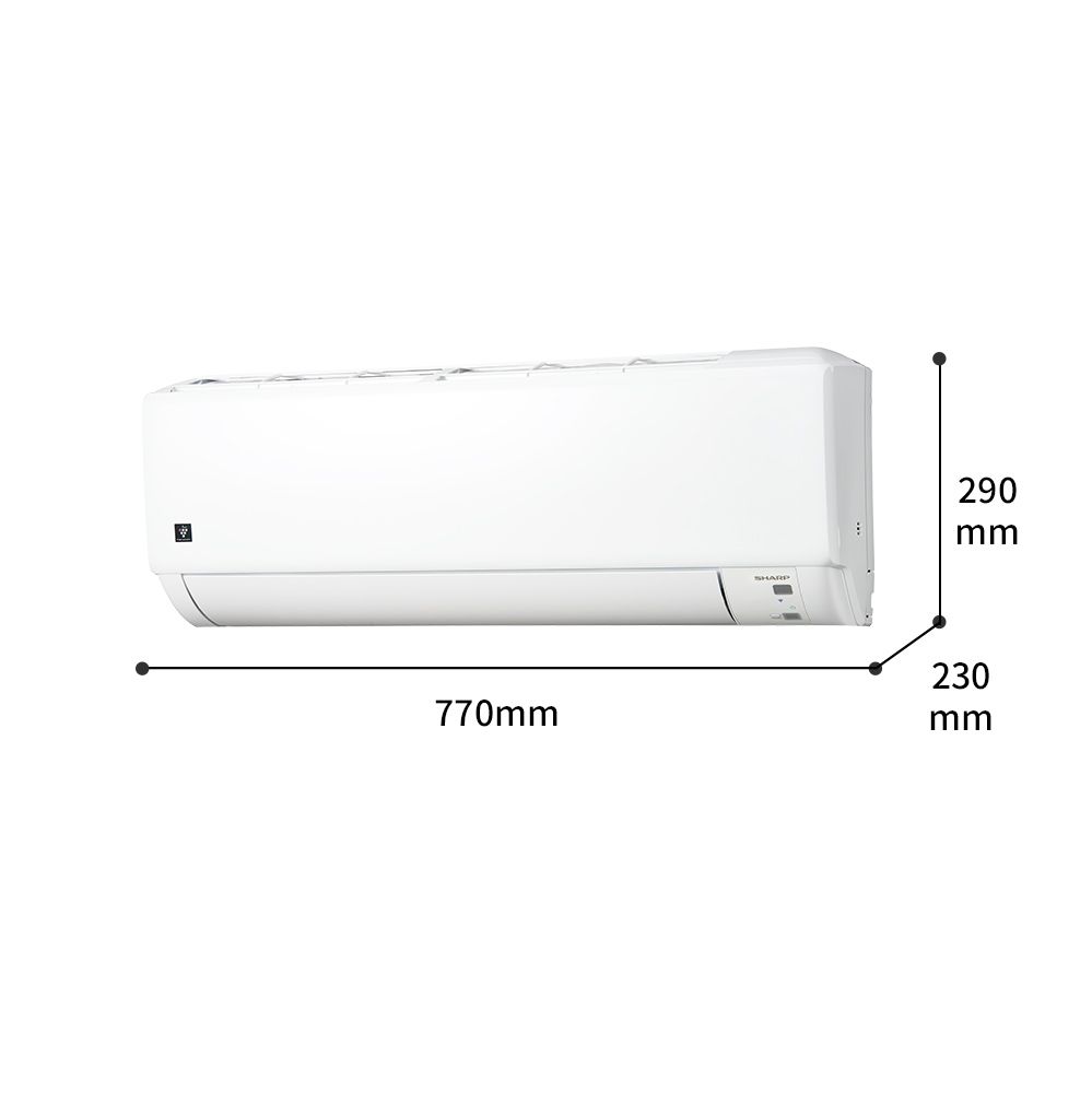 室内機寸法図、幅770mm×奥行230mm×高さ290mm