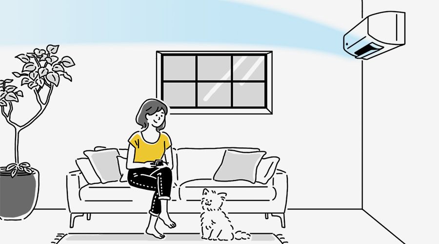 風を天井面に吹き上げているお部屋のイラスト