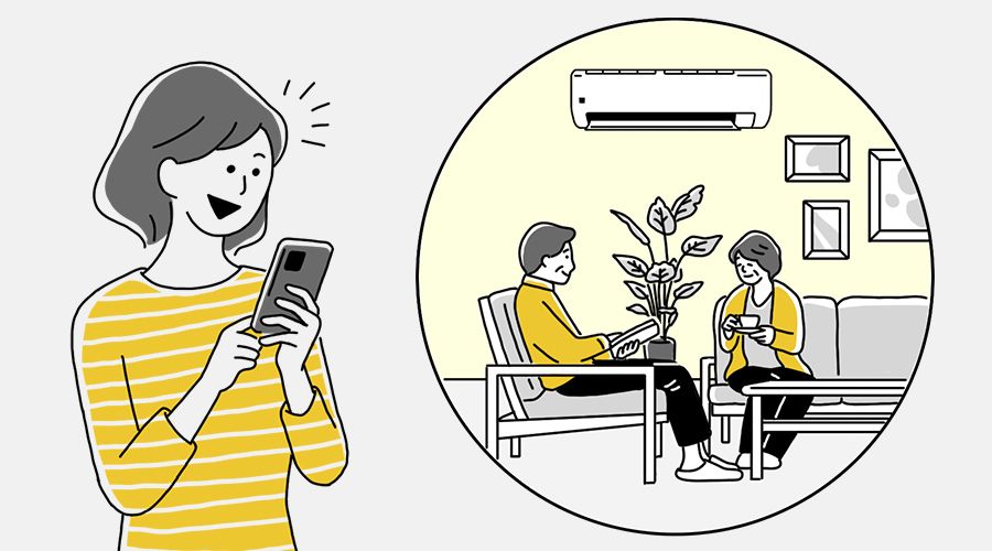 外出先から室温の状態を確認しているイメージ