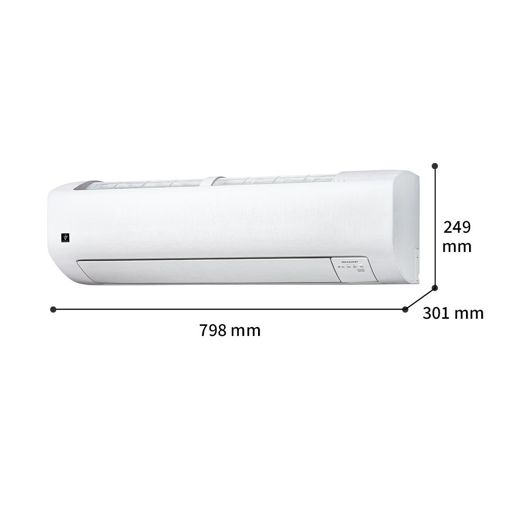 室内機寸法図。幅798mm×奥行301mm×高さ249mm