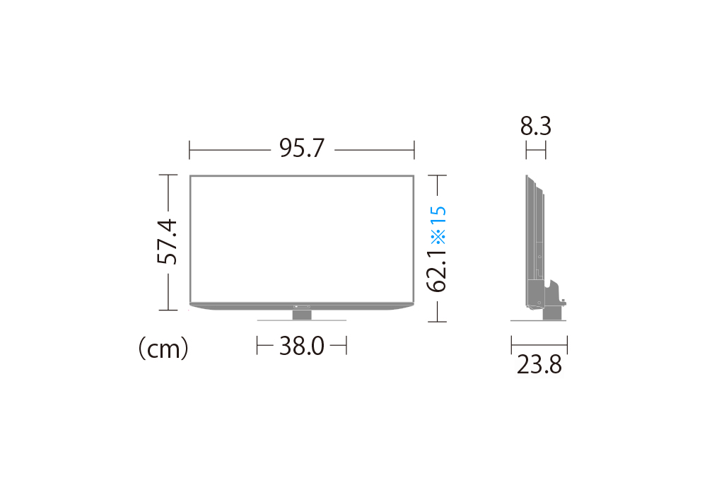 4T-C43FN2:外形寸法、幅95.7cm×奥行23.8cm×高さ62.1cm