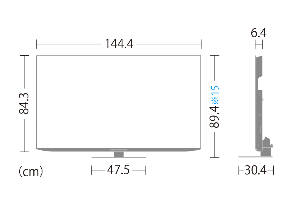 4T-C65FS1:外形寸法、幅144.6cm×奥行30.4cm×高さ89.4cm