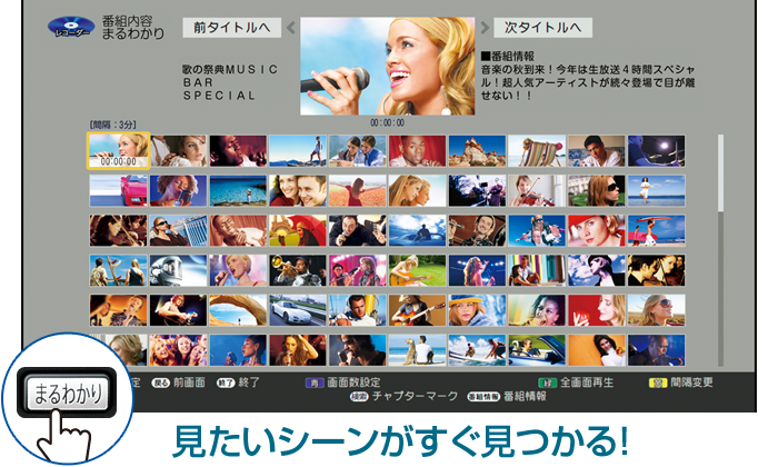 イメージ画像：ボタンひとつで、番組内容を60画面で一覧！［番組内容まるわかり］