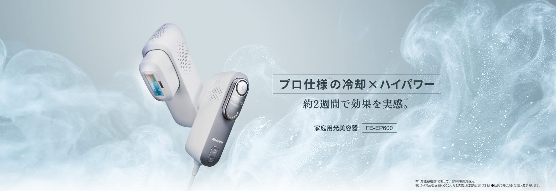 プロ仕様の冷却×ハイパワー。家庭用光美容器、FE-EP600の製品ページにリンクします。