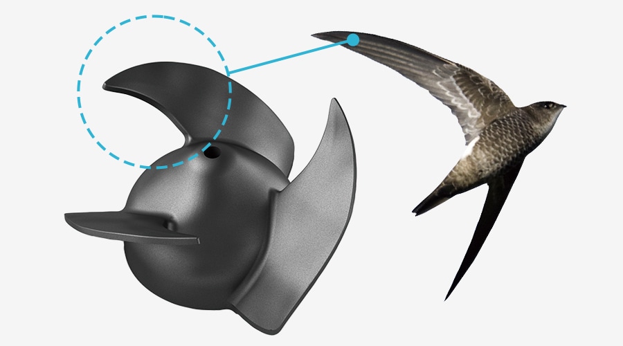 アマツバメの翼端を模倣したプロペラデザイン