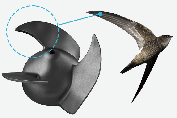アマツバメの翼に倣ったファン形状のイメージ