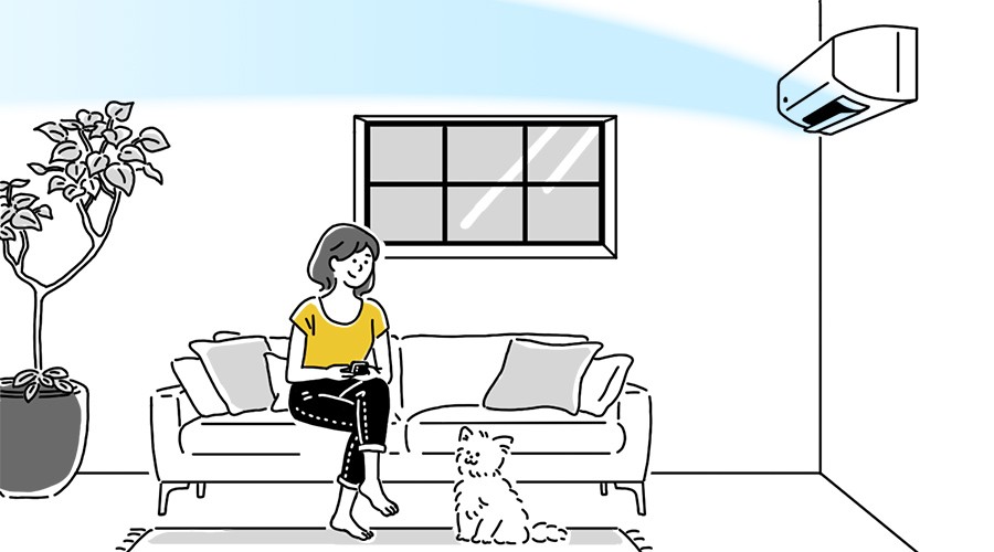 風を天井面に吹き上げているお部屋のイラスト