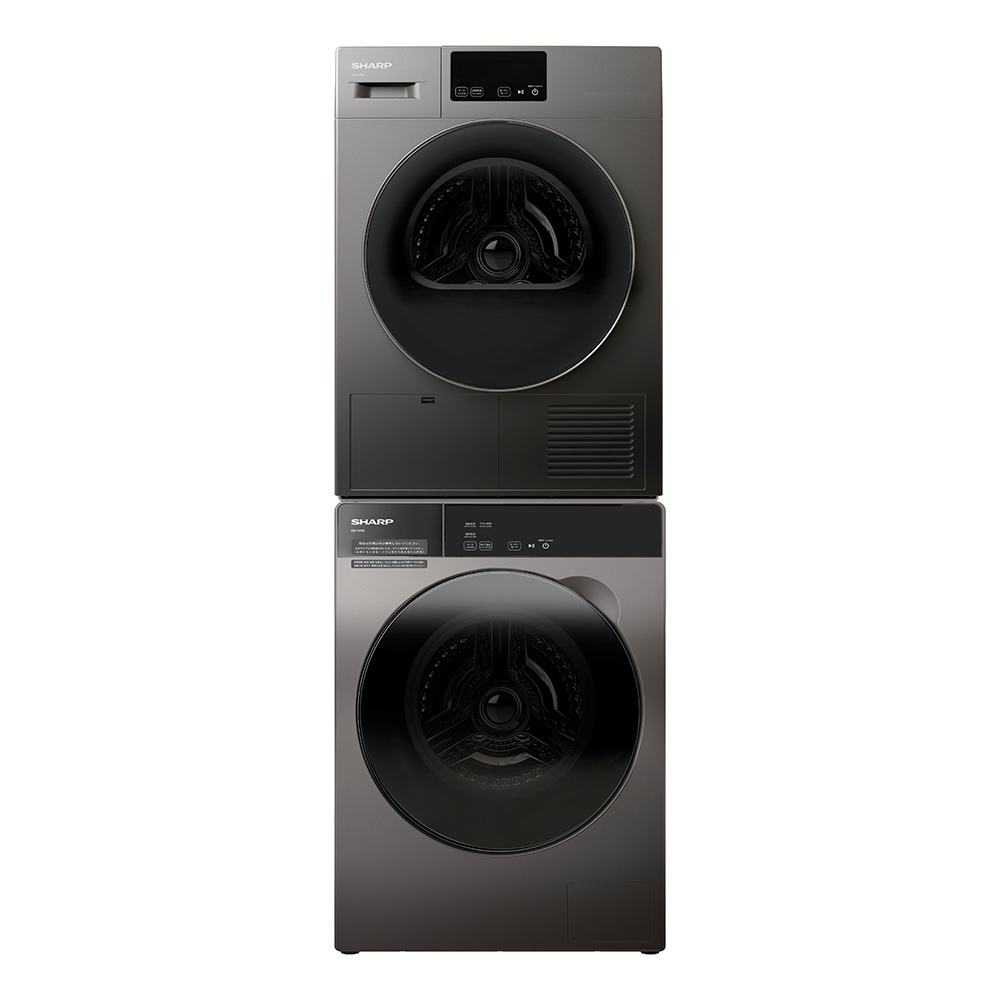 業務用ドラム式洗濯機 ES-HW8、業務用衣類乾燥機 KD-HK8（ブラック系・正面）