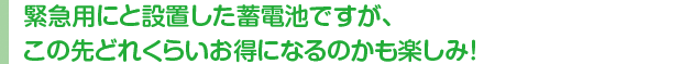 緊急用にと設置した蓄電池ですが、この先どれくらいお得になるのかも楽しみ！