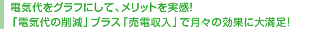 電気代をグラフにして、メリットを実感！ 「電気代の削減」プラス「売電収入」で月々の効果に大満足！