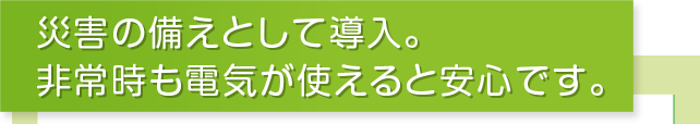 災害の備えとして導入。非常時も電気が使えると安心です。