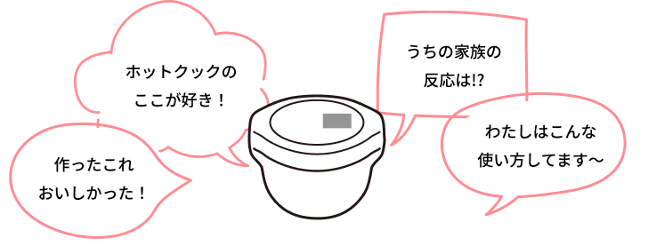 投稿例のイメージ。ホットクックのここが好き、私はこんな使い方してます、など。