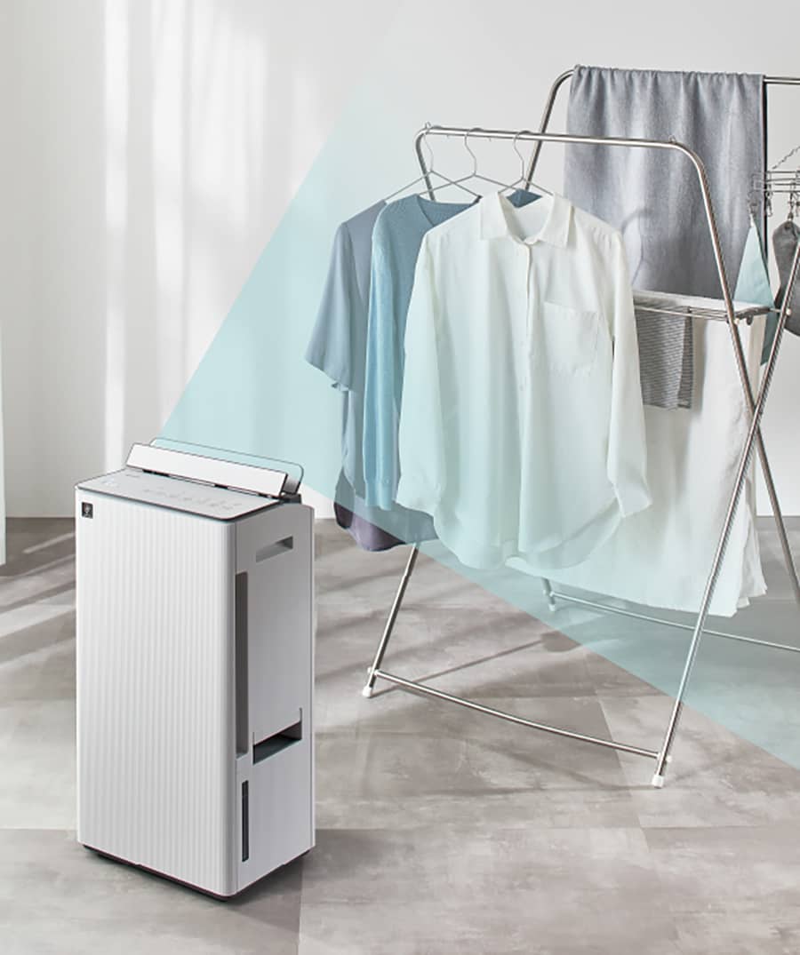 様々なサイズの衣類やタオルを2段でワイドに部屋干しするイメージ画像