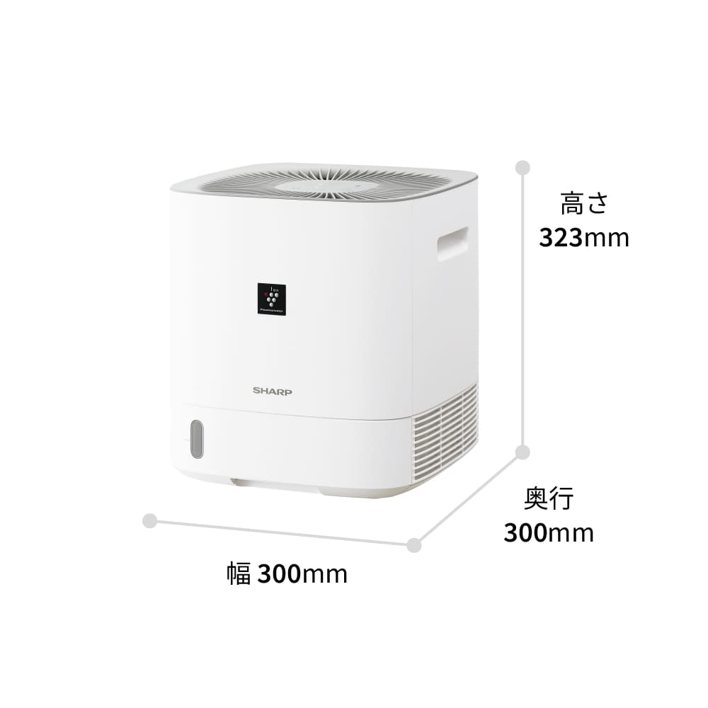 デシカント方式衣類乾燥除湿機CV-U60:外形寸法図、幅300mm×奥行300mm×高さ323mm