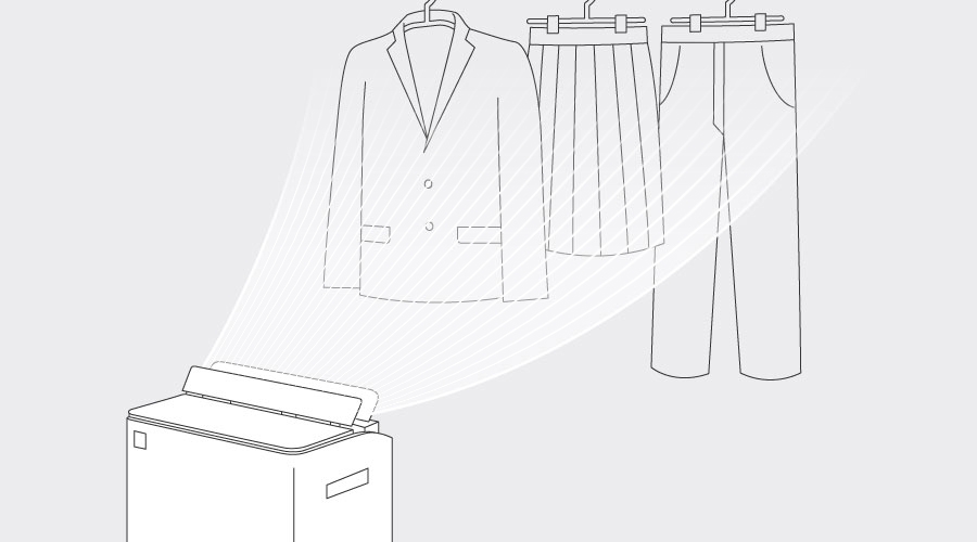 プラズマクラスターの風で洗いにくいジャケットや制服を消臭するイメージ画像。