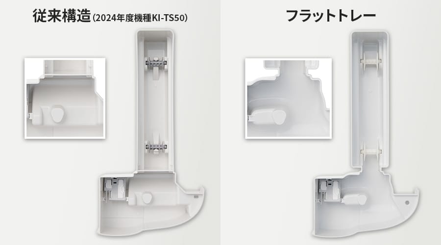 従来構造のトレーとフラットトレーの比較