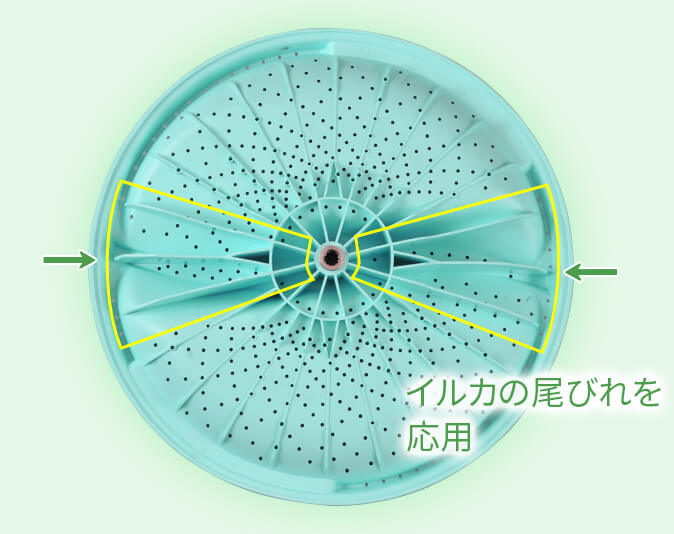 パルセーター裏面の写真。2カ所にイルカの尾びれ形状を採用