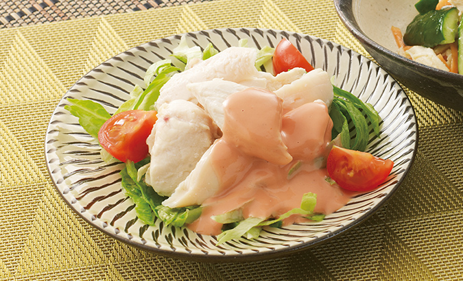 蒸し鶏のオーロラソースあえ