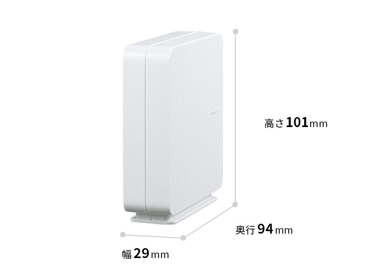 親機外形寸法。高さ101㎜、幅29㎜、奥行94㎜。