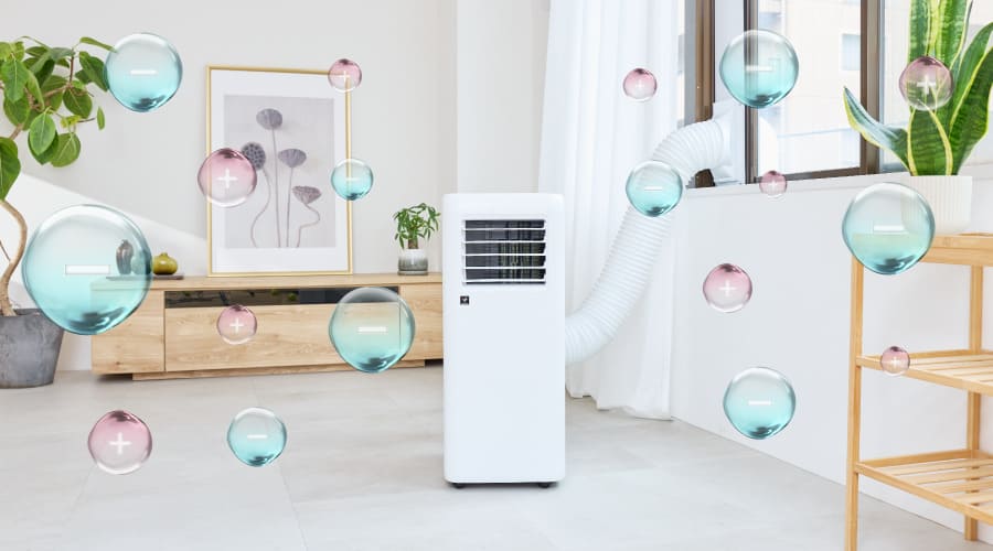 プラズマクラスターでお部屋の空気をキレイにすることを表すイメージ画像。