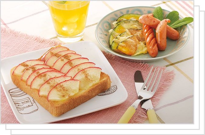 りんごトースト＆ソーセージ＆かぼちゃのチーズ焼き