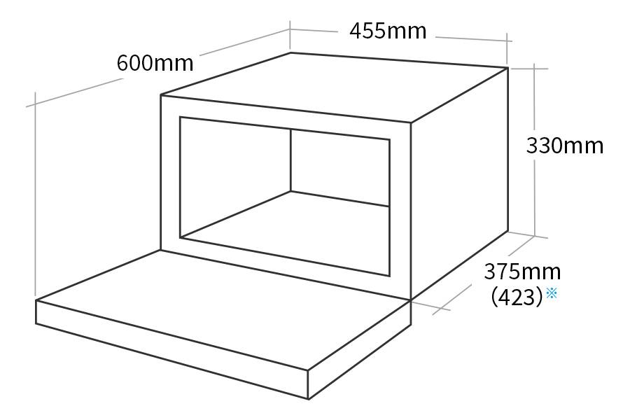 外形寸法図、幅455mm×奥行375mm×高さ330mm