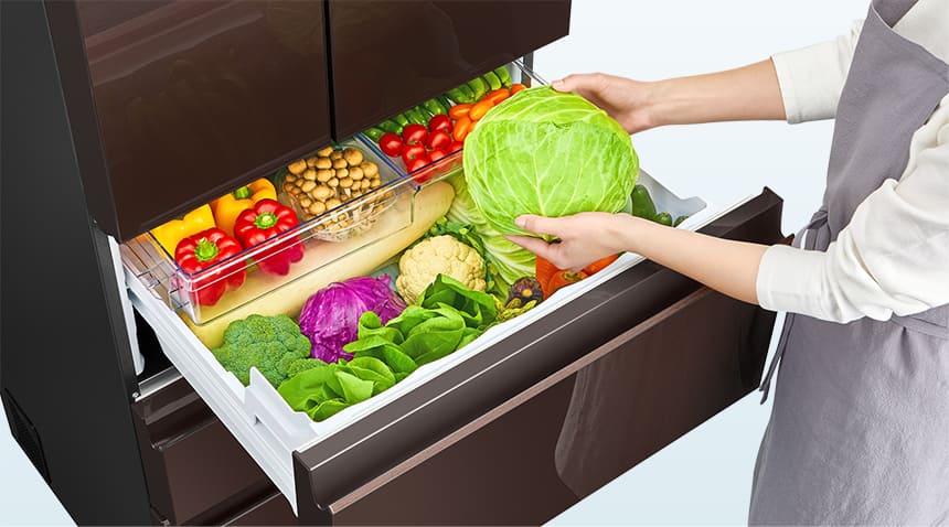 真ん中レイアウトの野菜室イメージ