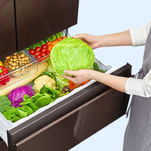 真ん中レイアウトの野菜室の野菜収納イメージ