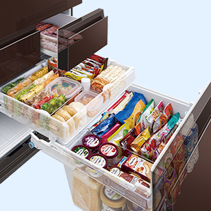 メガフリーザー冷凍室の冷凍食品収納イメージ