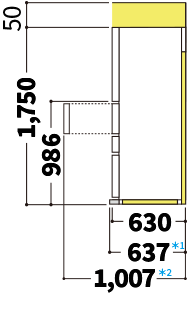 冷蔵庫の側面図