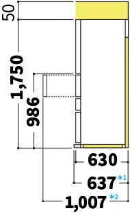 冷蔵庫の側面図