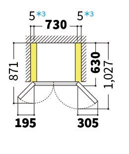 冷蔵庫の天面図