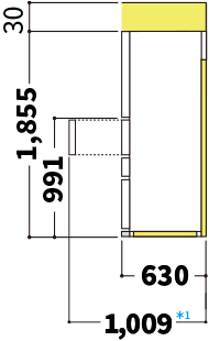 冷蔵庫の側面図