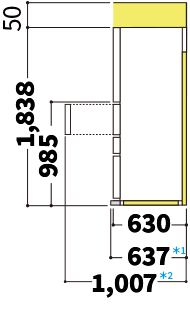 冷蔵庫の側面図