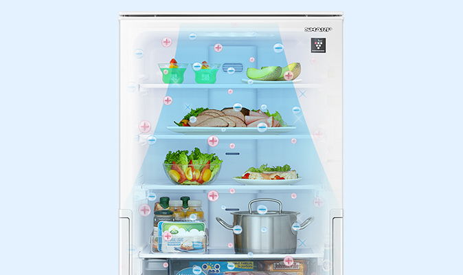プラズマクラスター集中シャワーモードで冷蔵室内を清潔にするイメージ