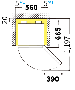 冷蔵庫の天面図