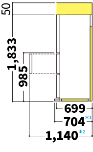 冷蔵庫の側面図