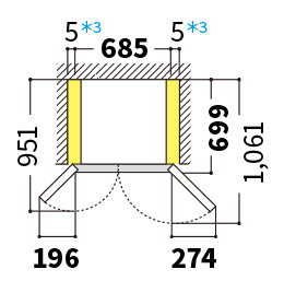 冷蔵庫の天面図