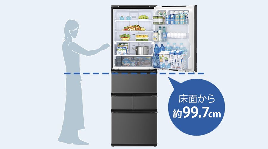 床面から約99.7cmの高さに扉があり、出し入れラクラク