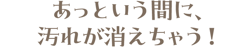 すばやくスッキリ。あっという間に、汚れが消えちゃう！