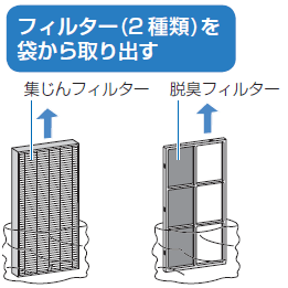 フィルター（2種類）をポリ袋から取り出す