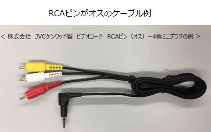 株式会社JVCケンウッド製 ビデオコード RCAピン（オス）4極ミニプラグの例