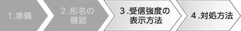 【確認手順】3：受信強度の表示方法、4：対処方法