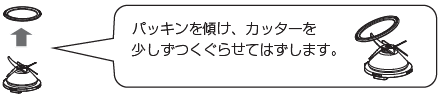 パッキンを傾け、カッターを少しずつくぐらせてはずします。