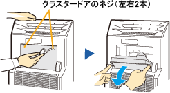 クラスタードアのネジをコインのようなものではずして開けます。